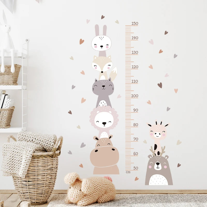 Height Measurement Ruller Wall Sticker Bear Lion Hearts