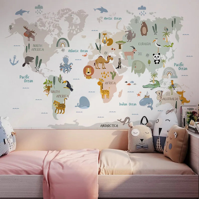 Cartoon World Map Wall Stickers