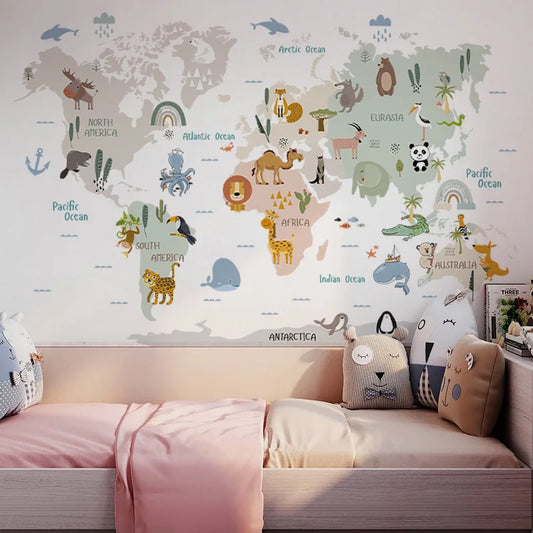 Cartoon World Map Wall Stickers