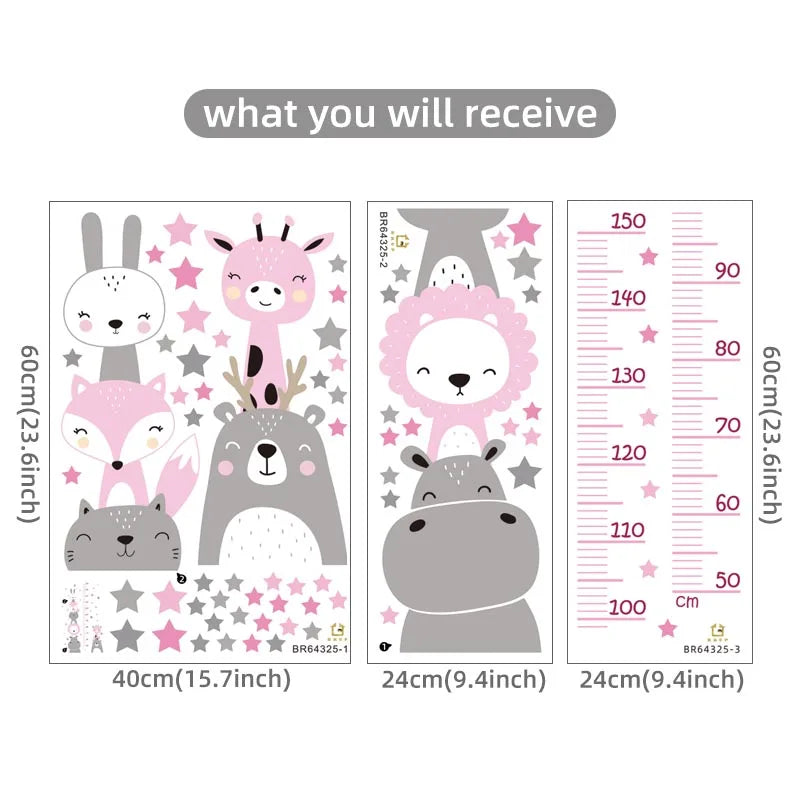 Height Measurement Ruller Wall Sticker Bear Lion Hearts